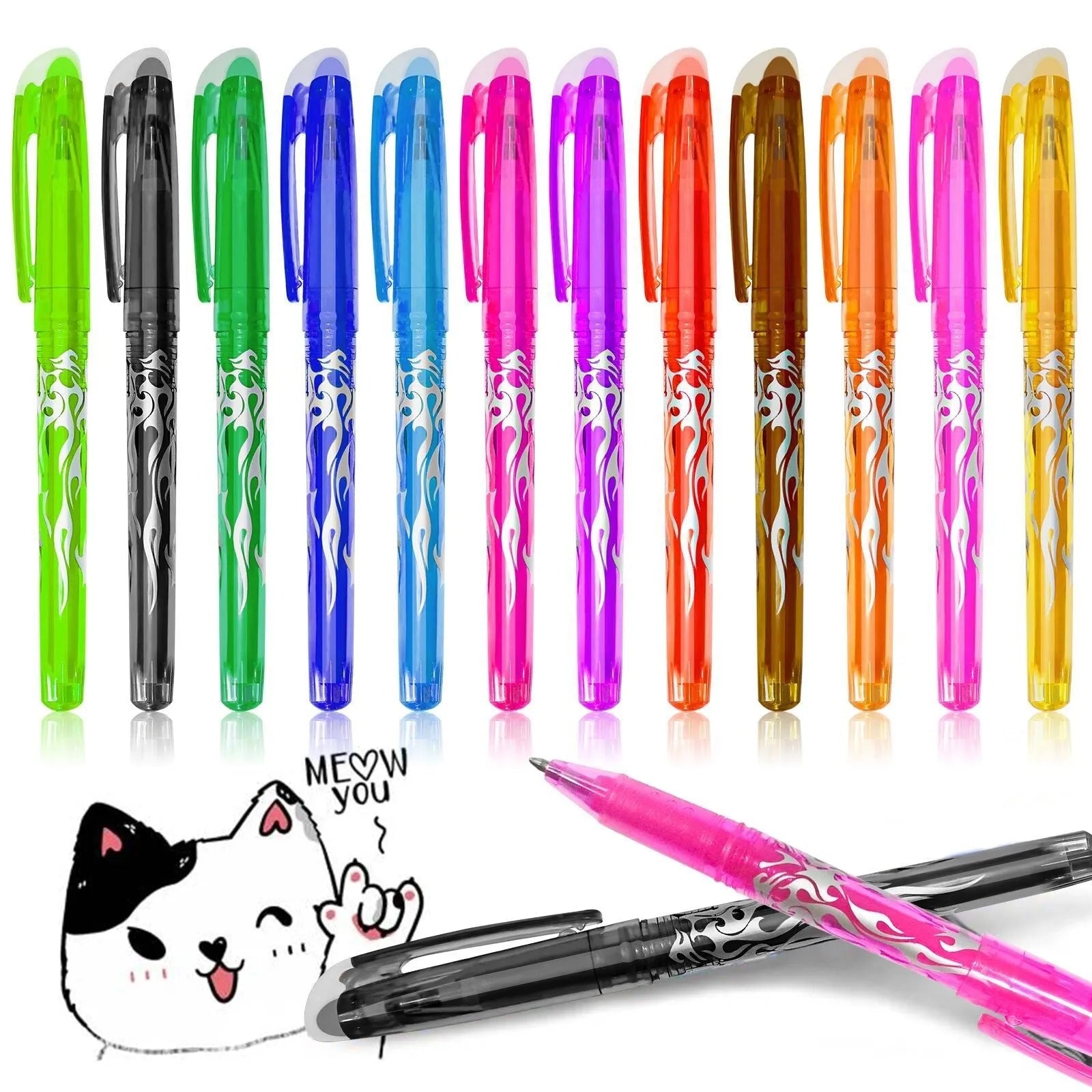 Plastic barrel heat erasable gel pens with stainless steel nibs in 0.5mm and 0.7mm sizes available in 8 or 12 colour suits.