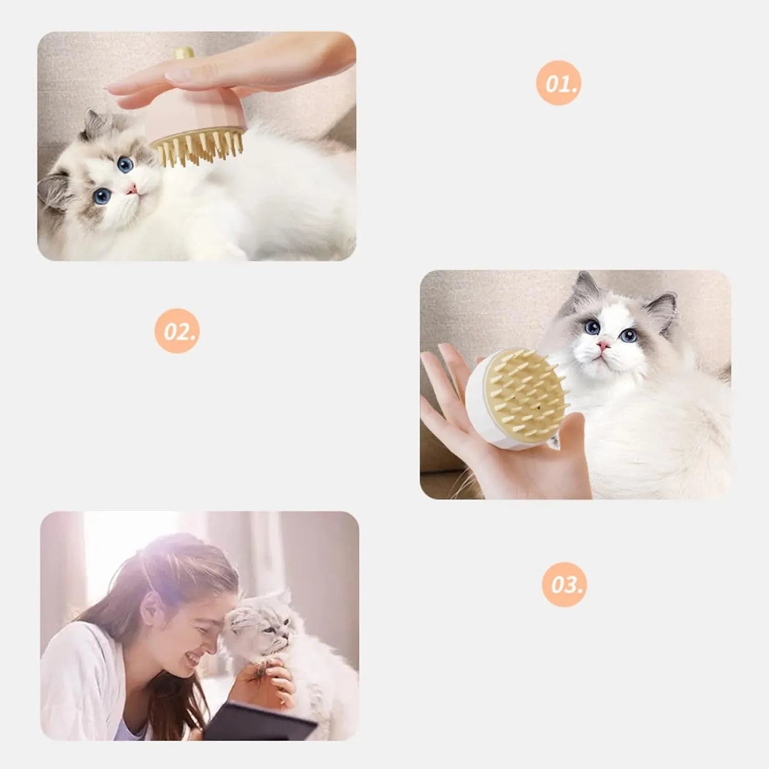 Green pet bath massage brush with rubber head and drain holes for dog and cat washing