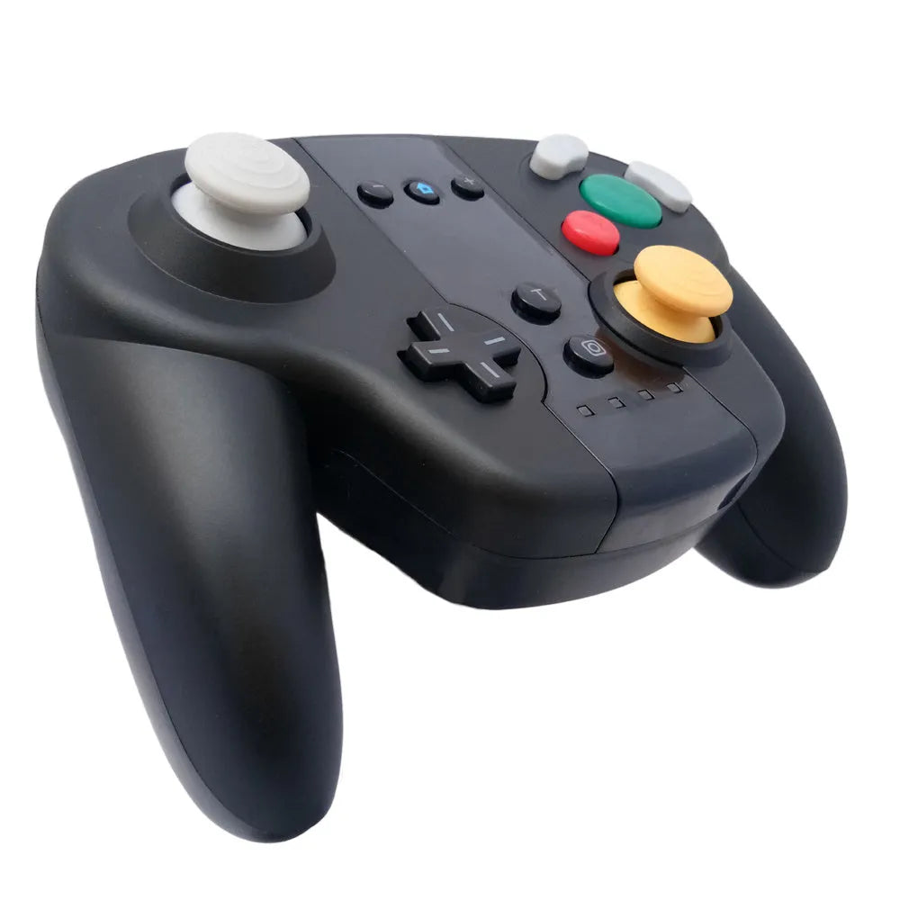 Black wireless gamepad with NFC and gyroscope for Switch and Windows PC showing Type-C port and buttons