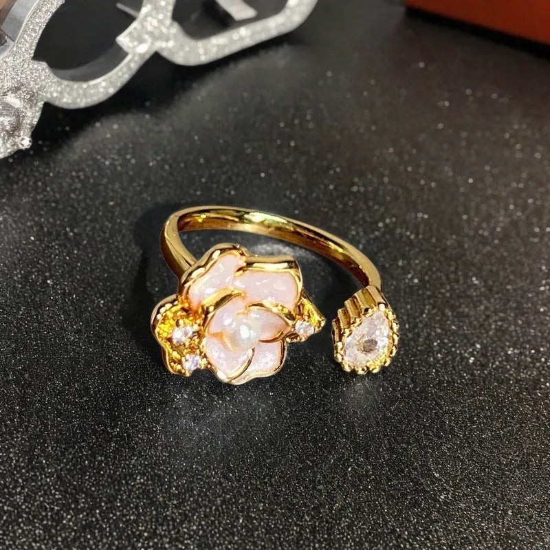 Copper gourd shaped ring with inlaid zircon and adjustable band in New Chinese style