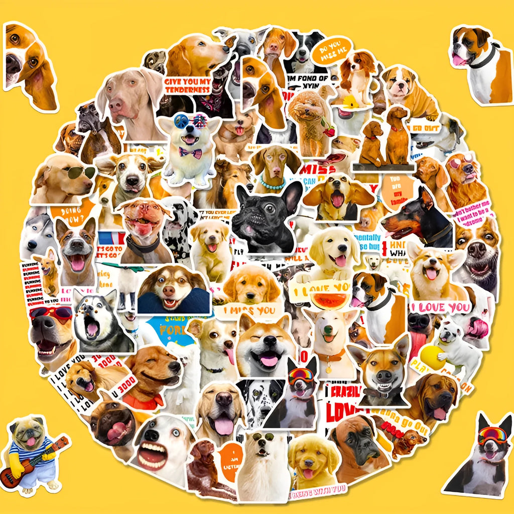 Nordic style realistic dog facial expression sticker pack containing 100 individual sheets