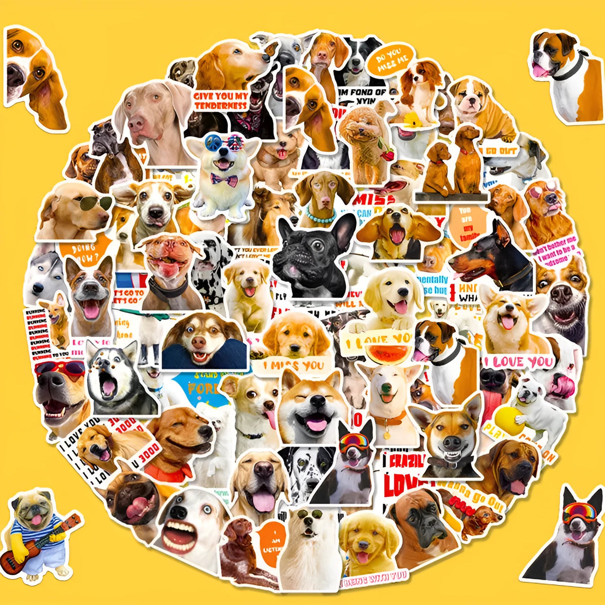 Nordic style realistic dog facial expression sticker pack containing 100 individual sheets