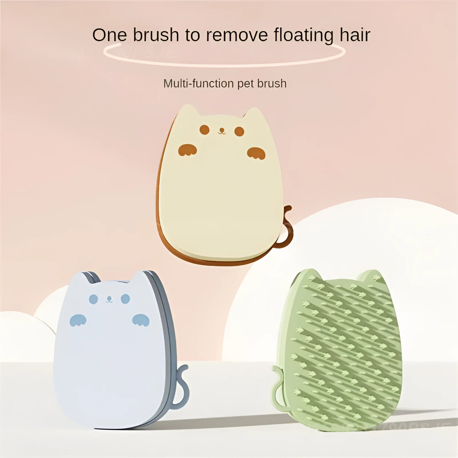 Blue silicone pet comb with dual-texture bristles for grooming cats and dogs on a white background.
