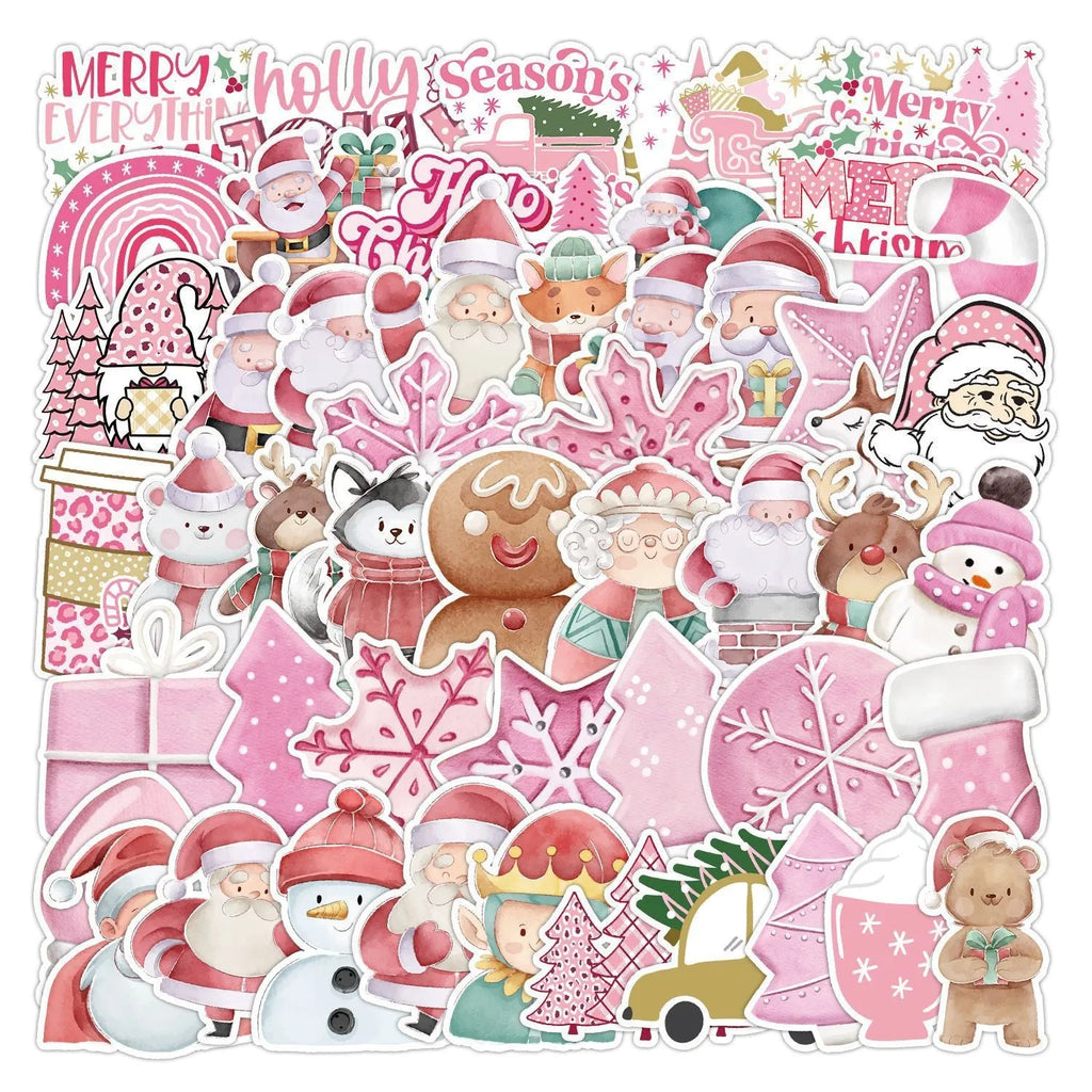 50 Christmas waterproof stickers in cute designs ranging 4-8cm for cars, phones and computers