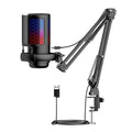USB condenser microphone with colourful LED lighting effects on a cantilever stand