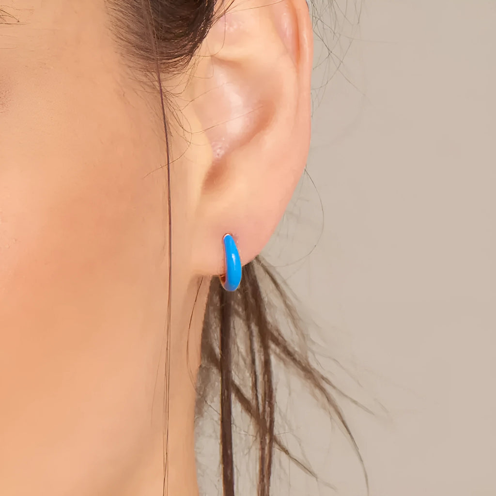 Geometric U-shaped epoxy resin earrings in colourful options on silver needle copper base