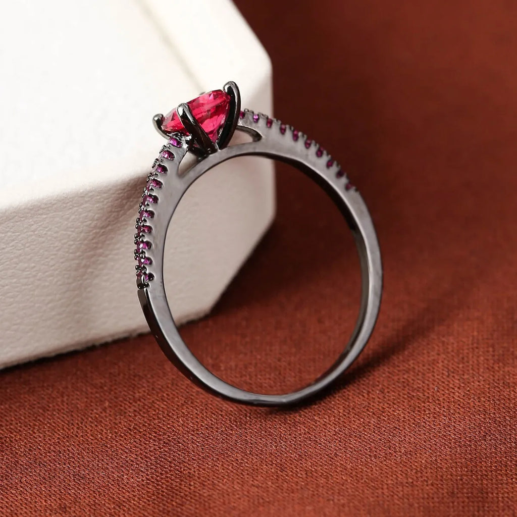 Geometric hexagon copper ring with zircon crystals in gold rose red finish