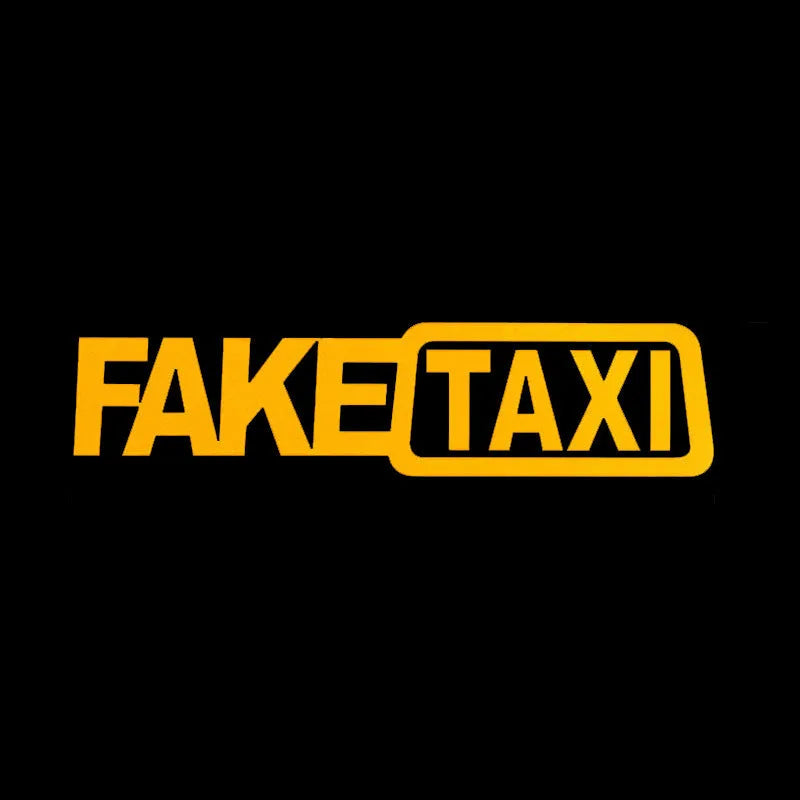 FAKE TAXI car warning sticker 20x8cm in black, white, and yellow waterproof PET options