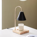 Oak and iron aromatherapy wax melting lamp with white lampshade and dimming switch, two bulbs included