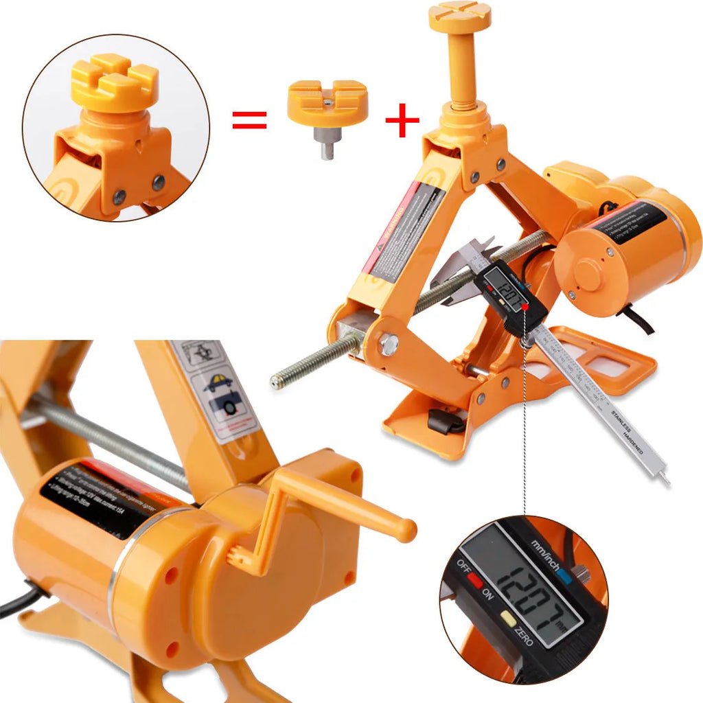 Yellow steel electric car jack set with hydraulic mechanism and electric wrench for vehicle lifting