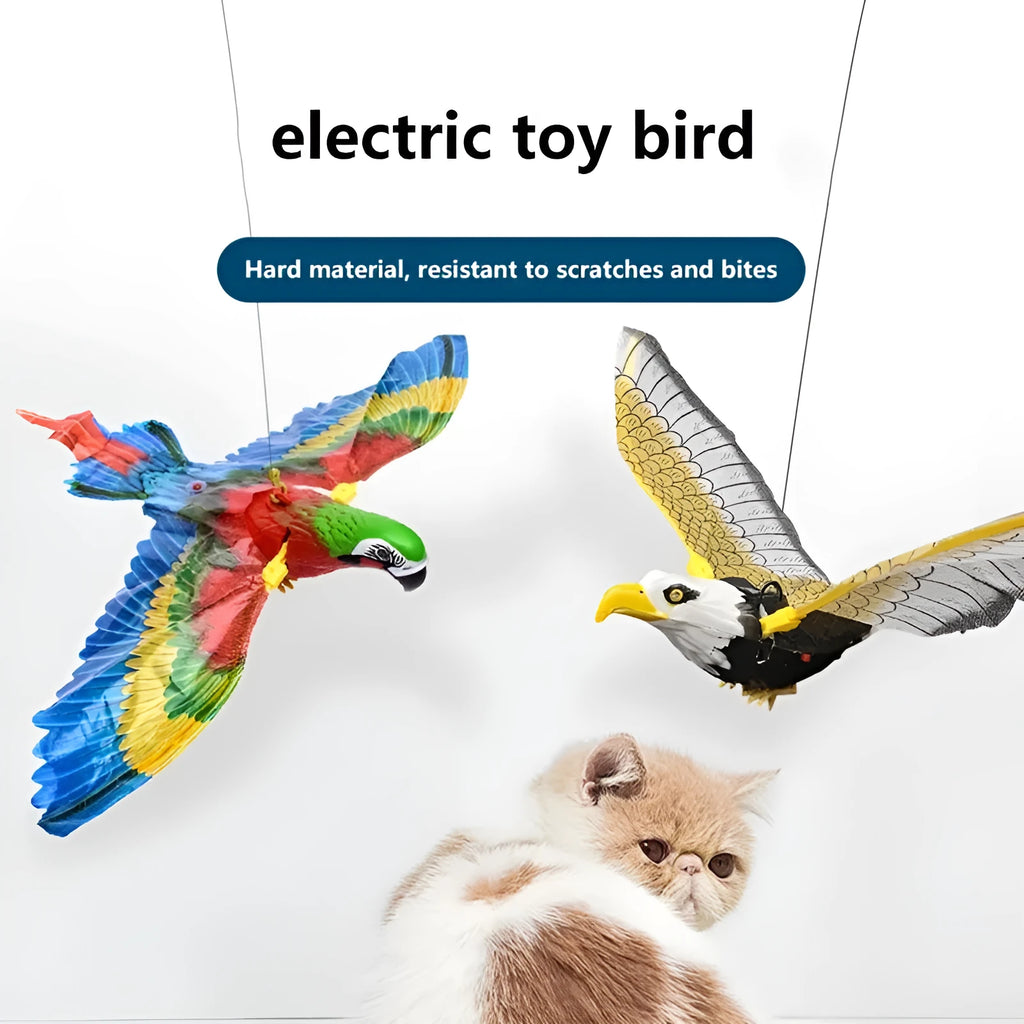Hanging plastic simulation bird cat toy, 25cm or 43cm, rotating interactive teaser for kittens and dogs