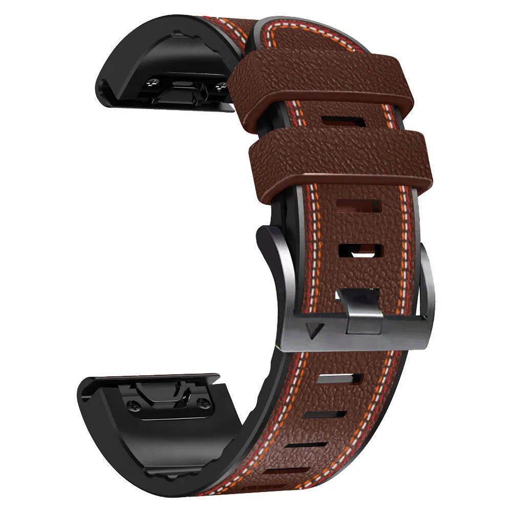 Silicone leather quick release watchband for Garmin Fenix smartwatches in 22mm and 26mm sizes