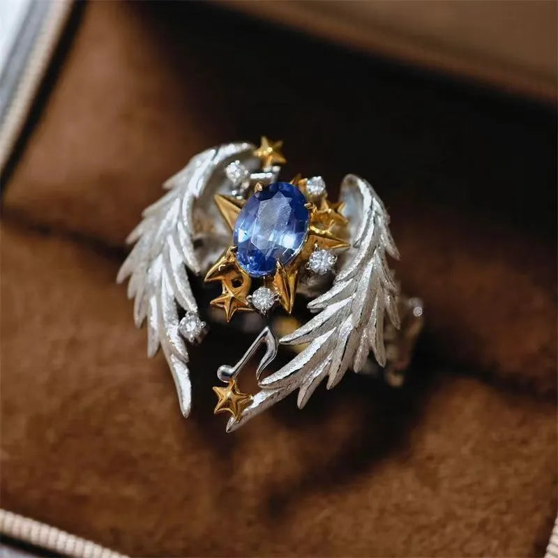 Angel Wings geometric adjustable ring with open-mouth US Size 8 design in alloy material