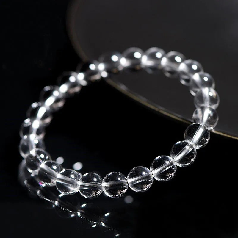 Natural Donghai Old Mine white crystal round bead bracelet in geometric single-strand design.