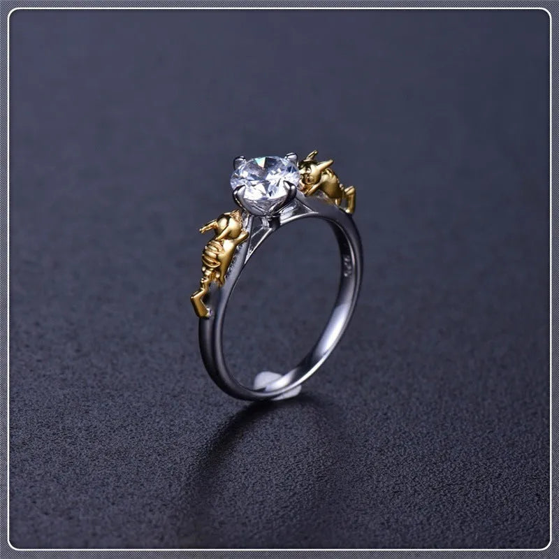 Copper crown crystal ring in black gold finish for cosplay and festival jewellery.