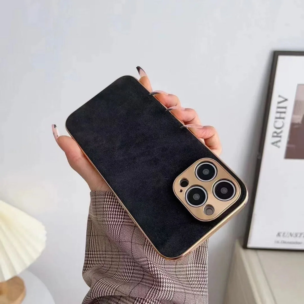 Leather texture TPU phone case for iPhone in solid black colour on a white background.