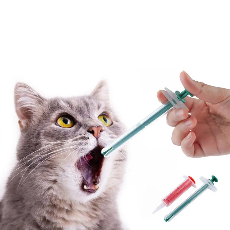 Two pack of soft tip silica gel pet pill shooters for cats and dogs showing plunger and barrel