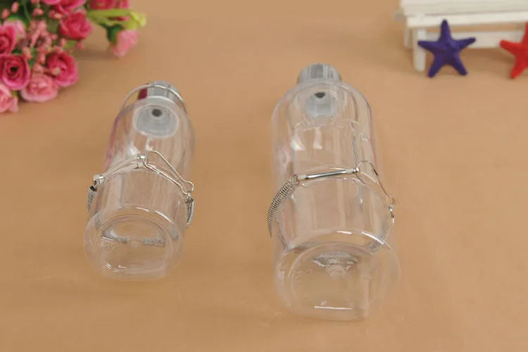 Hanging pet water feeder bottle with stainless steel faucet, transparent natural colour, 180ml or 350ml small animal drinking dispenser