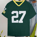 Loose fit casual cotton T-shirt with digital letter printing in red or green colour options