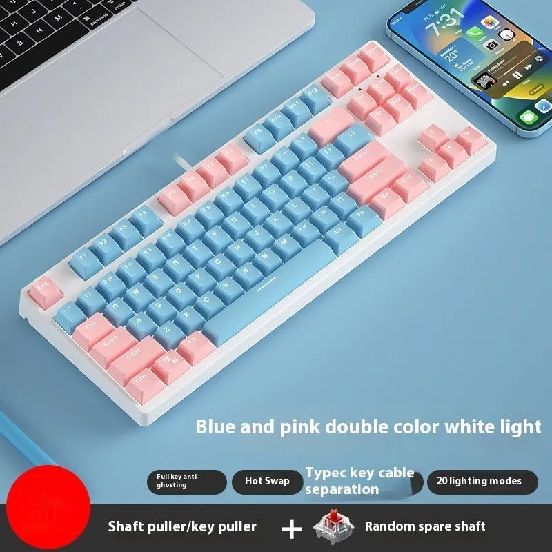 87-key mechanical keyboard with colourful keys on black or white metal chassis