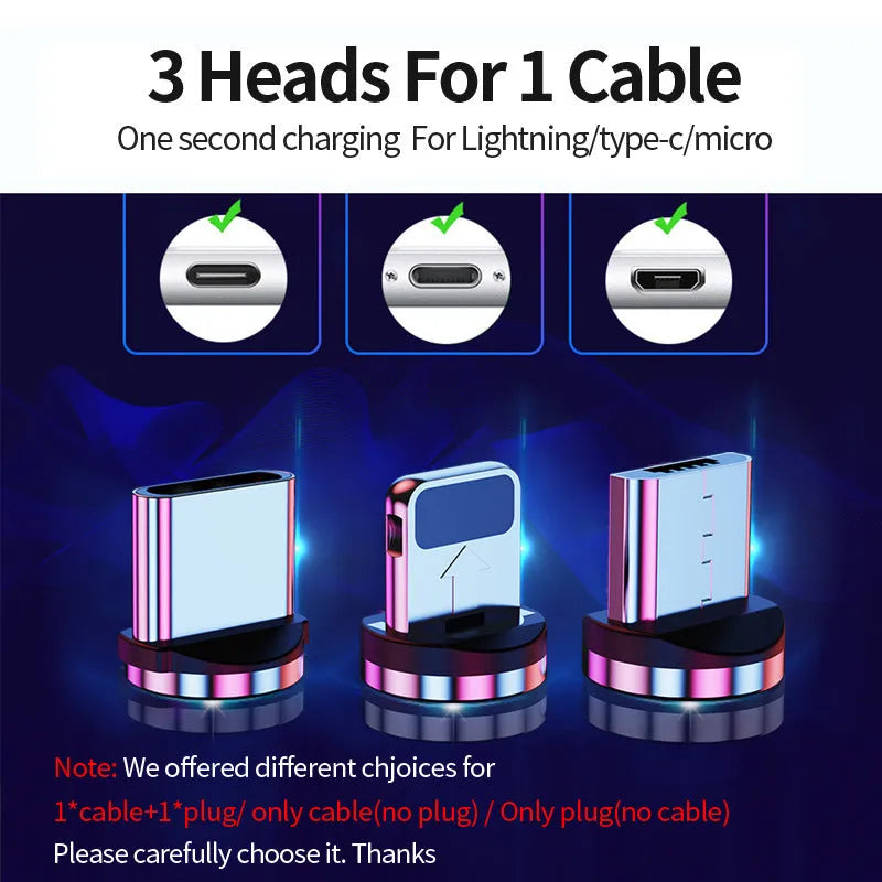 Magnetic data cable with interchangeable black red and silver heads for TYPE-C 8PIN and Micro USB devices
