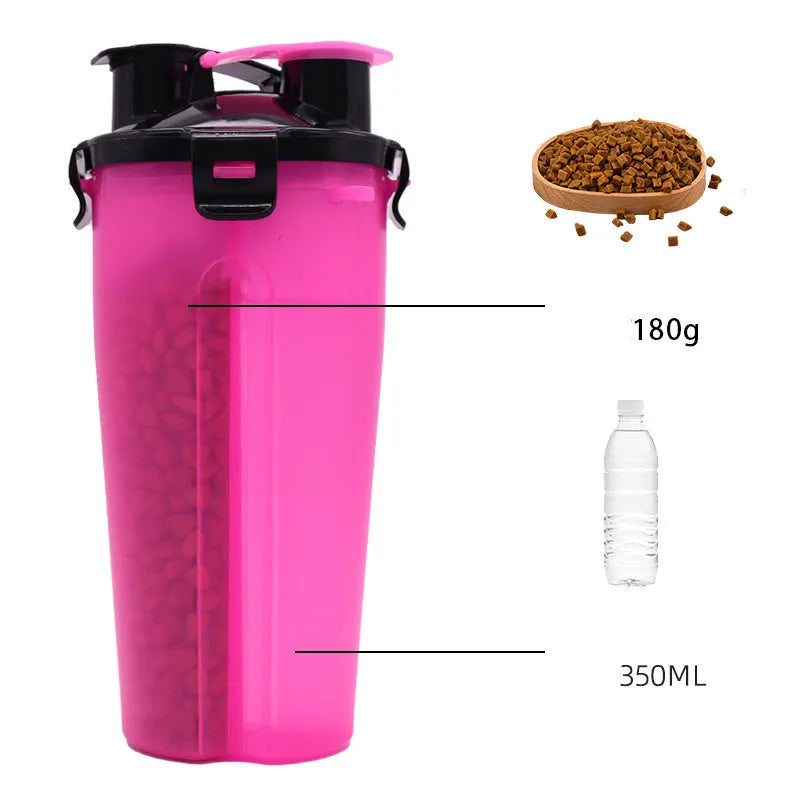 Portable 2-in-1 pet water and food cup in multiple colours with water and food compartments