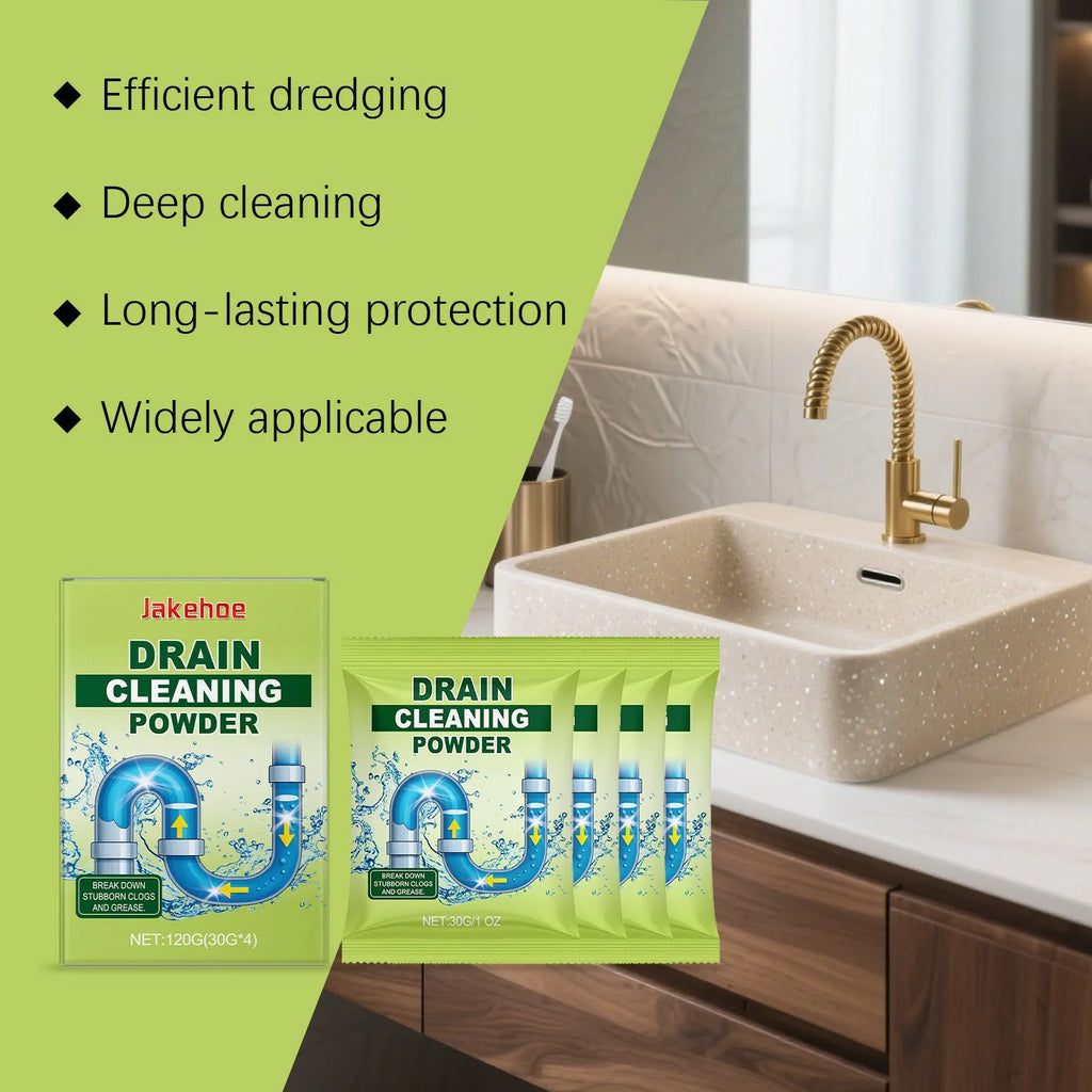 120g tub of drain unblocker cleaning powder with sodium hydroxide and aluminium for sinks and pipes.