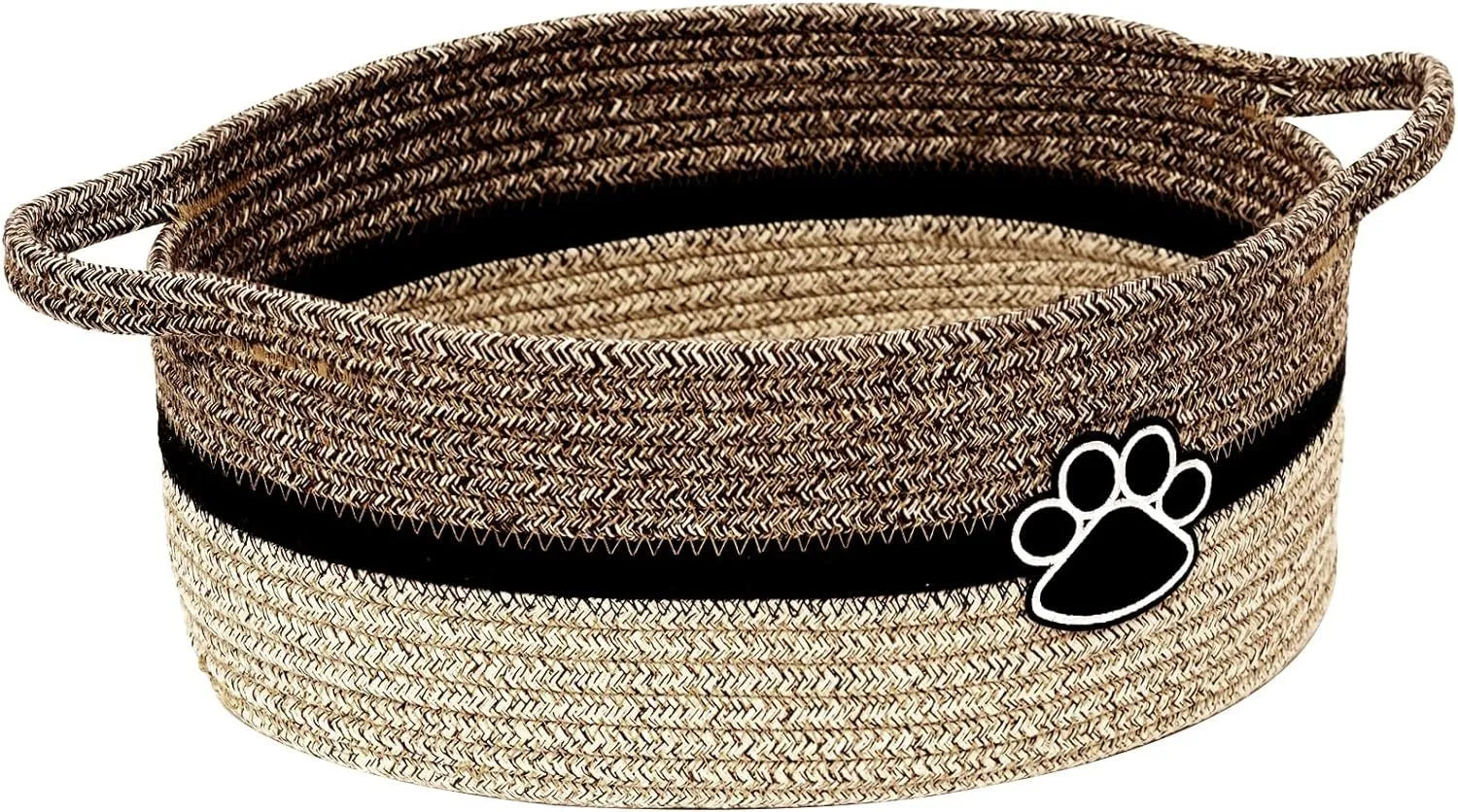 Light beige handmade cotton rope storage basket with handle for nursery toys and home organisation