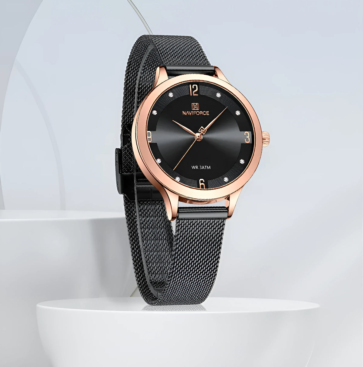 Electronic quartz watch with pointer and number display, 45.5mm dial, 17mm thick, 30M waterproof, available in six colours.
