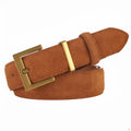 Ladies' leather pin buckle belt in black, caramel, dark brown, or light brown with quadrilateral alloy buckle