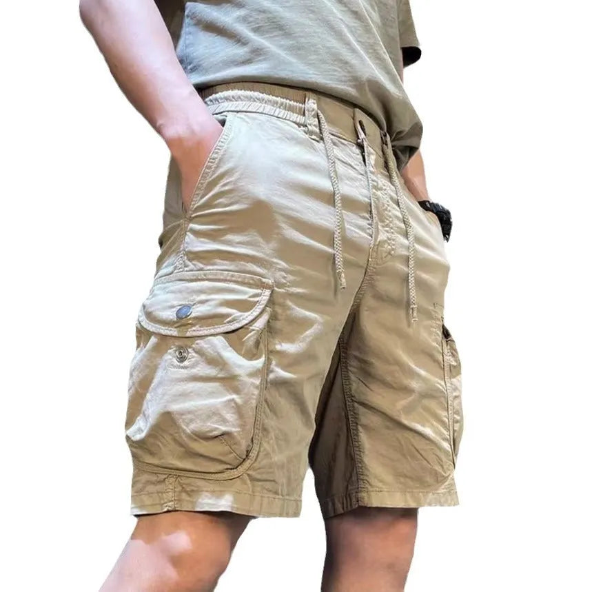 Men's loose straight-leg Korean style overalls trousers with multiple pockets in polyester fabric