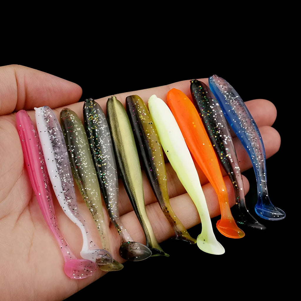 7cm two-tone soft worm fishing lure with T-tail body for Mandarin fish and Topmouth culter baiting