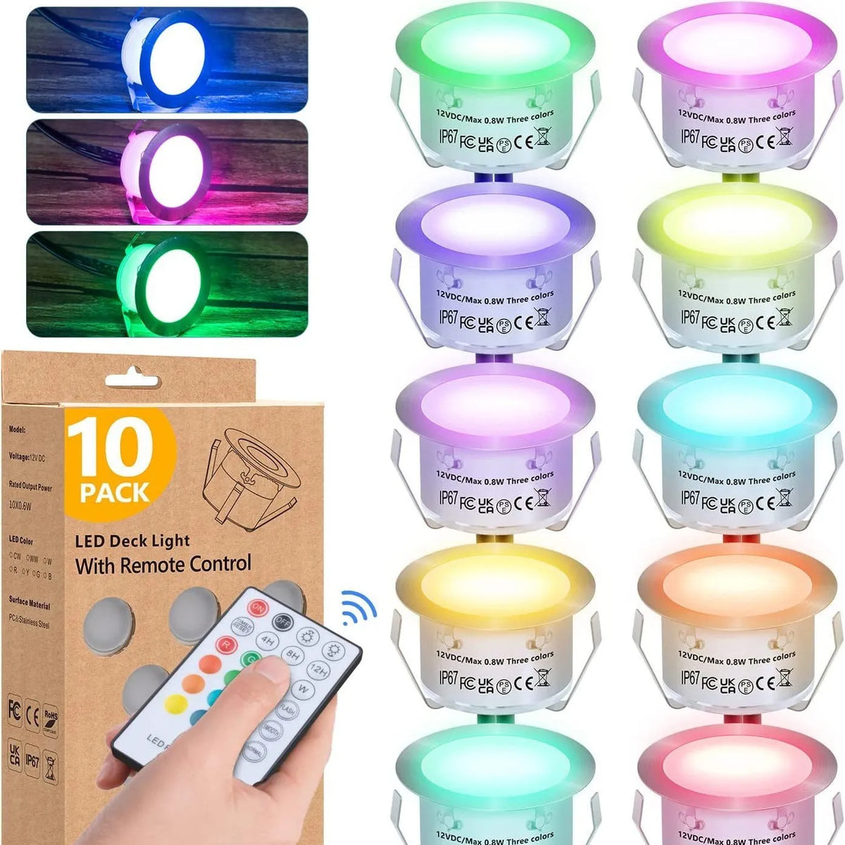 RGB outdoor LED underground lamp string, 4W 220V IP67, white, 10 deck lights with remote and keyed control