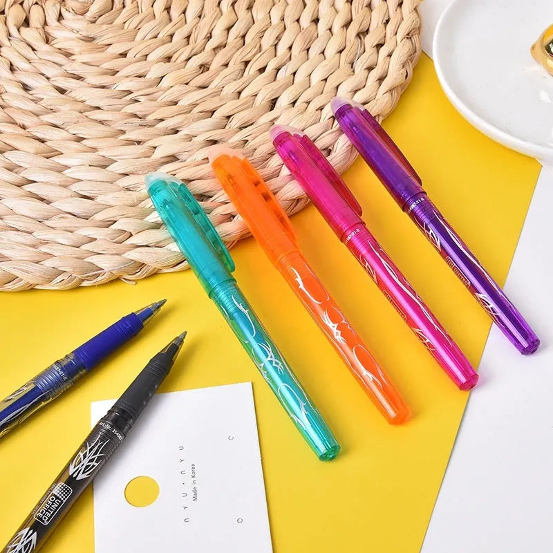 Plastic barrel heat erasable gel pens with stainless steel nibs in 0.5mm and 0.7mm sizes available in 8 or 12 colour suits.