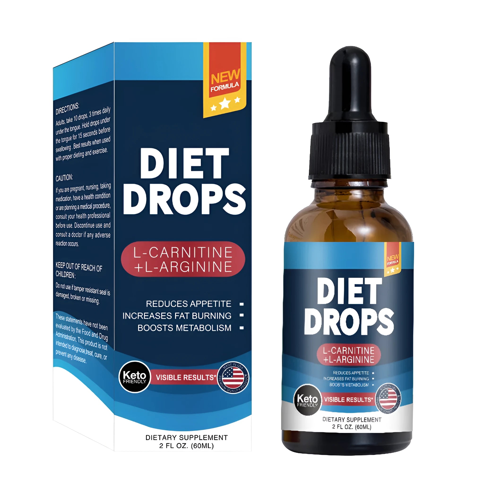 60ml bottle of ketone supplement drops with clear glass packaging