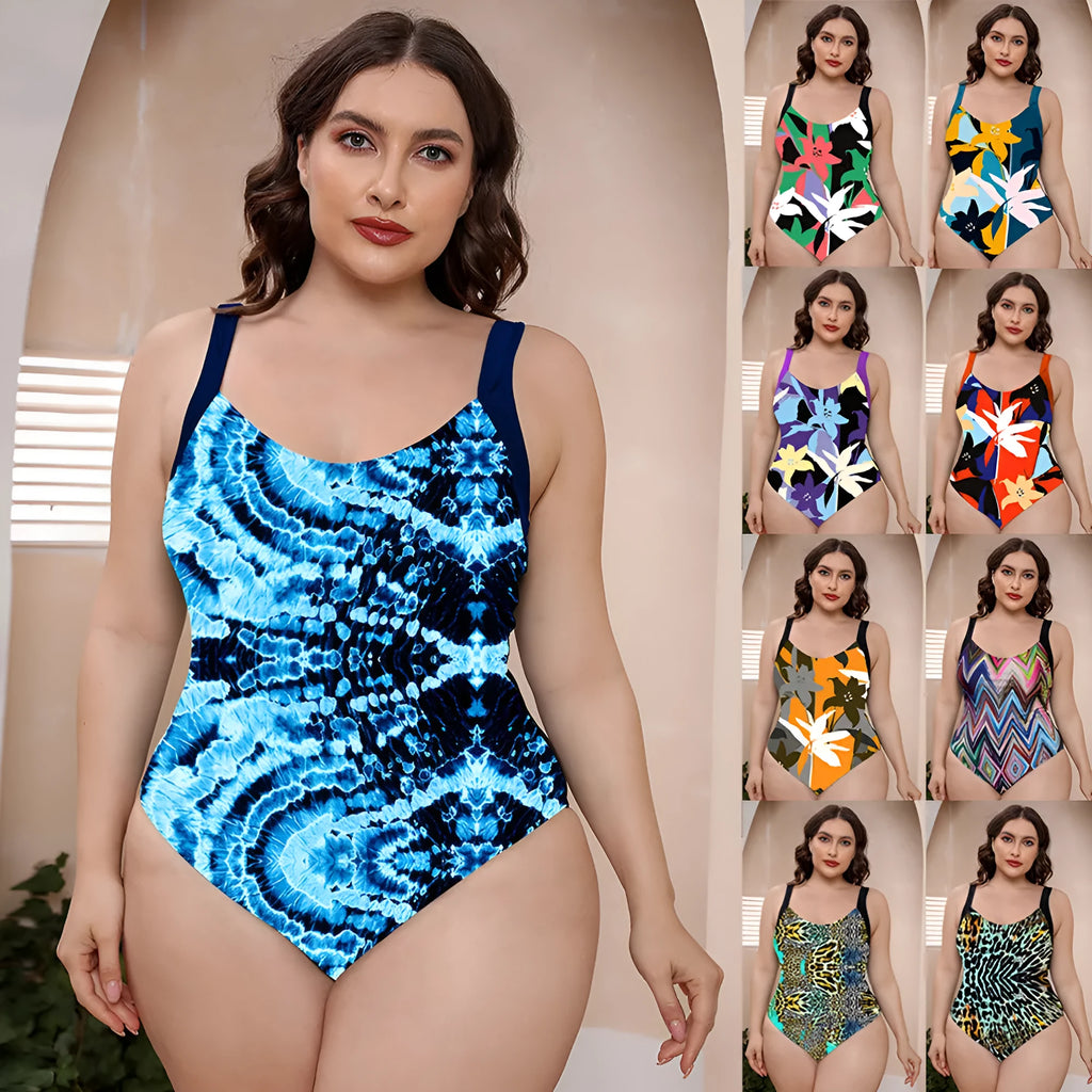 Conservative one-piece floral print swimsuit with vest design and spaghetti straps