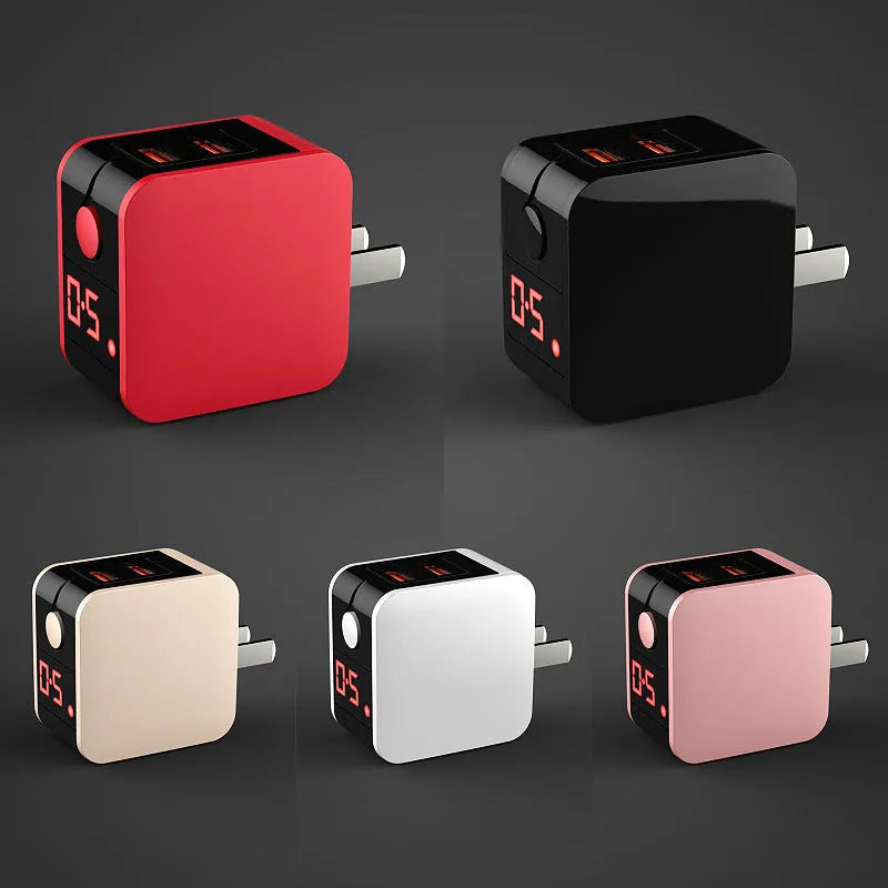 5V2A dual USB fast charger with digital display showing charging status