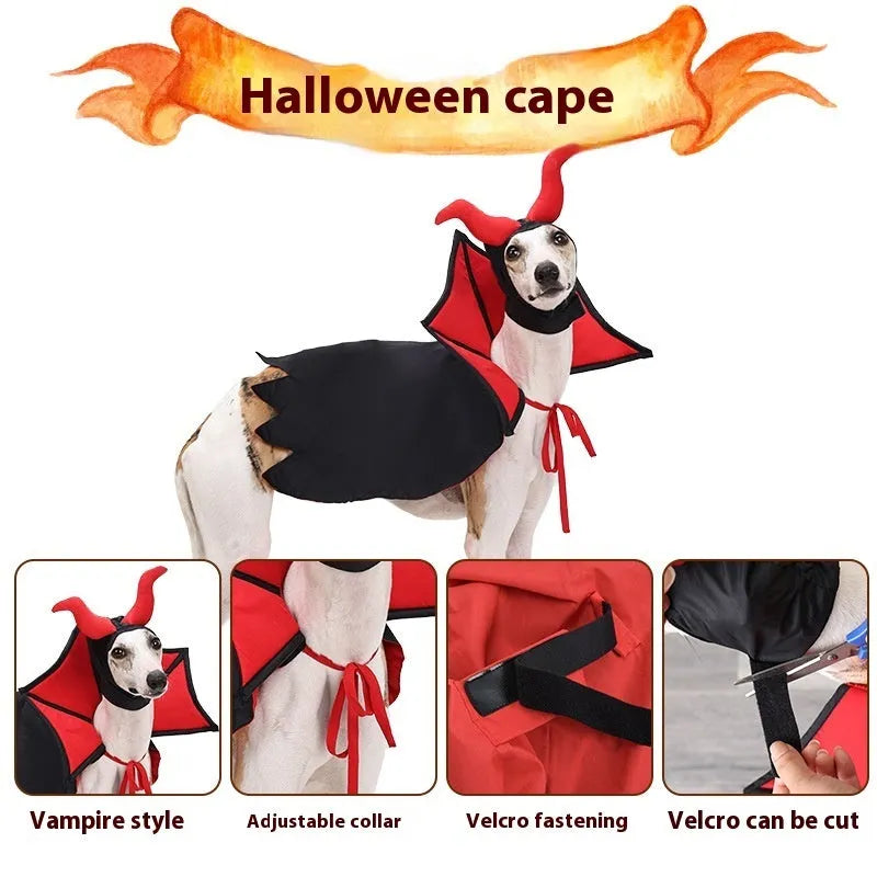 Black polyester vampire cloak and hat costume set for pets