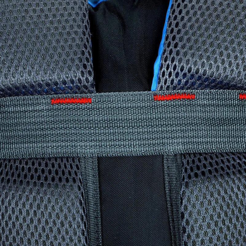 Large outdoor travel backpack in Oxford cloth showing computer pocket, dual shoulder straps, and zipper opening