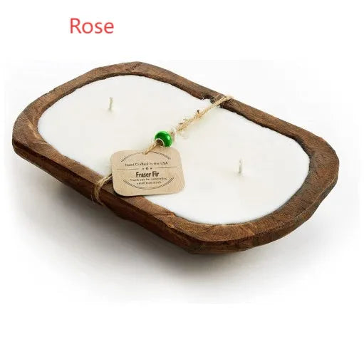 Wooden basin aromatherapy candle with three wicks and soy wax in retro lavender style