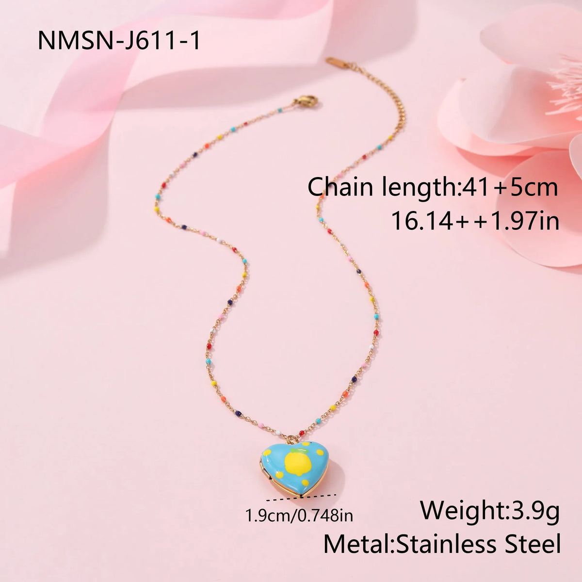 Gold-plated stainless steel necklace with heart-shaped fruit pendant on adjustable chain