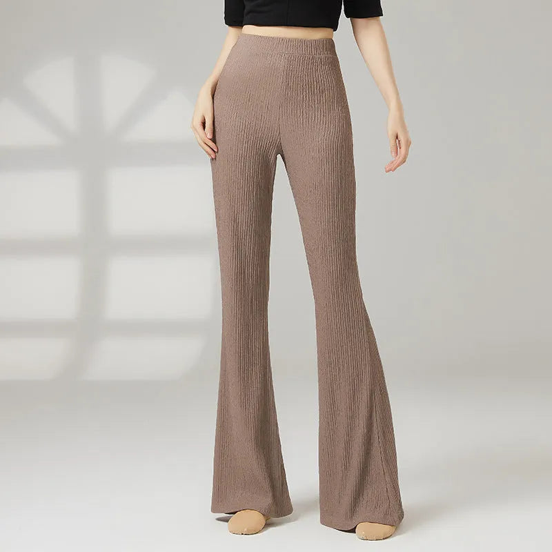Women's solid colour dance practice pants in polyester fabric showing five colour options