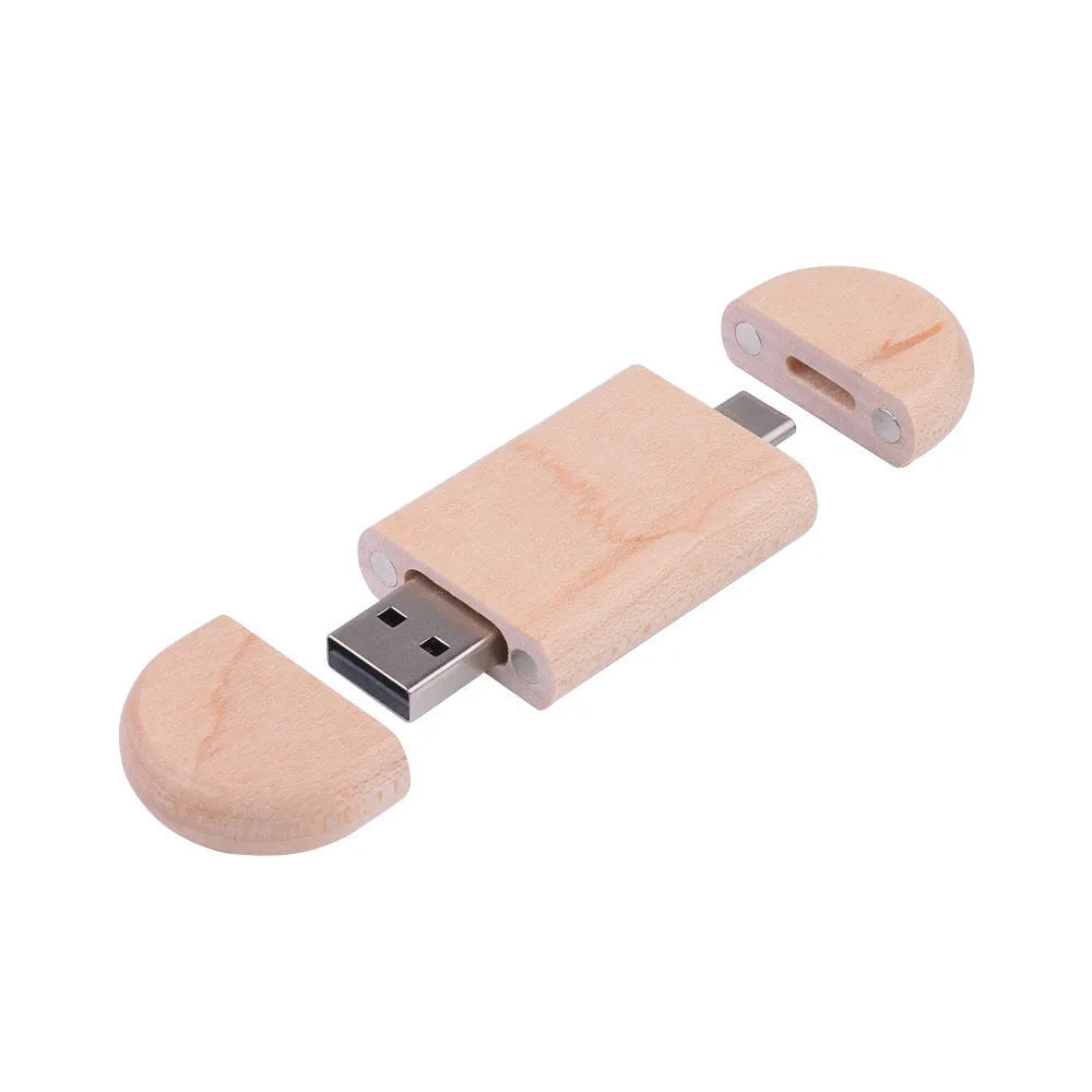 Wooden USB flash drive with Type-C and USB interfaces in Maple wood finish