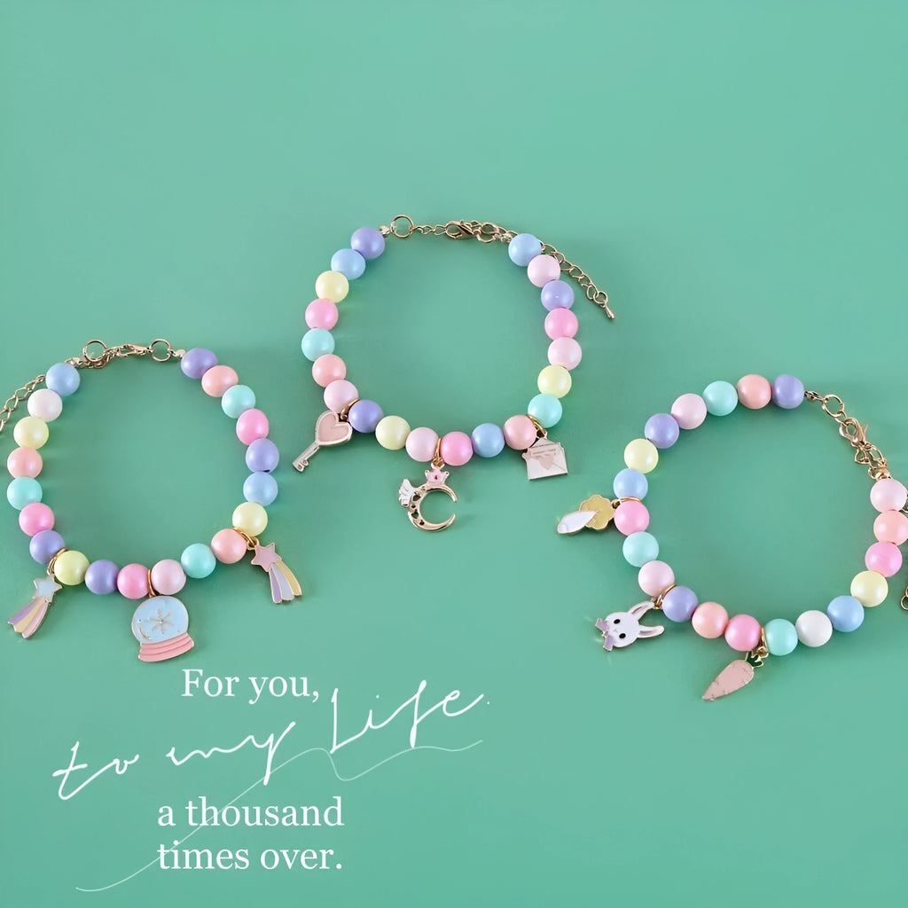Colourful macaron pearl pet headdress collar and bracelet set for small animals in six colour options.