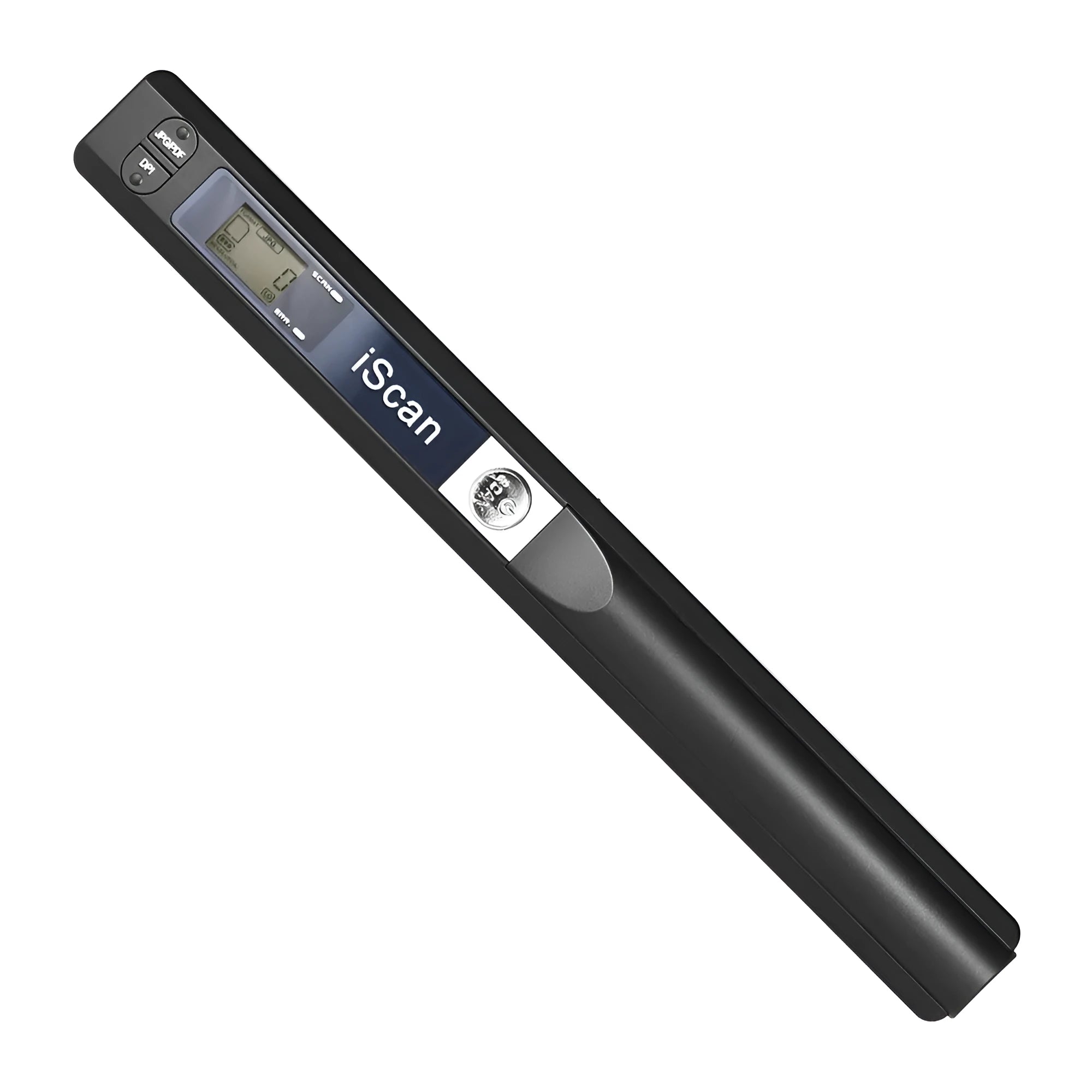 Handheld plastic scanner shown in black, blue, green, red, and silver colour options.