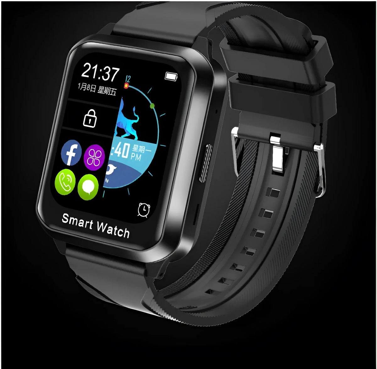 Smart bracelet with split screen display showing Bluetooth calling interface on black silicone wristband