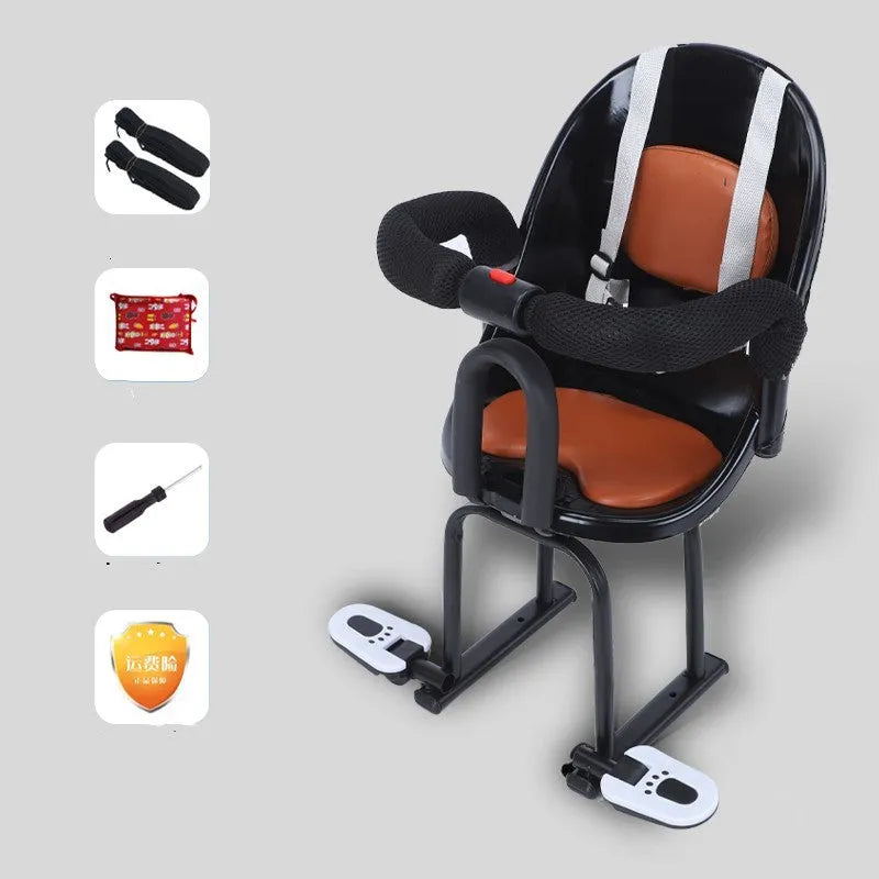 Front baby safety seat for scooter with black high carbon steel frame