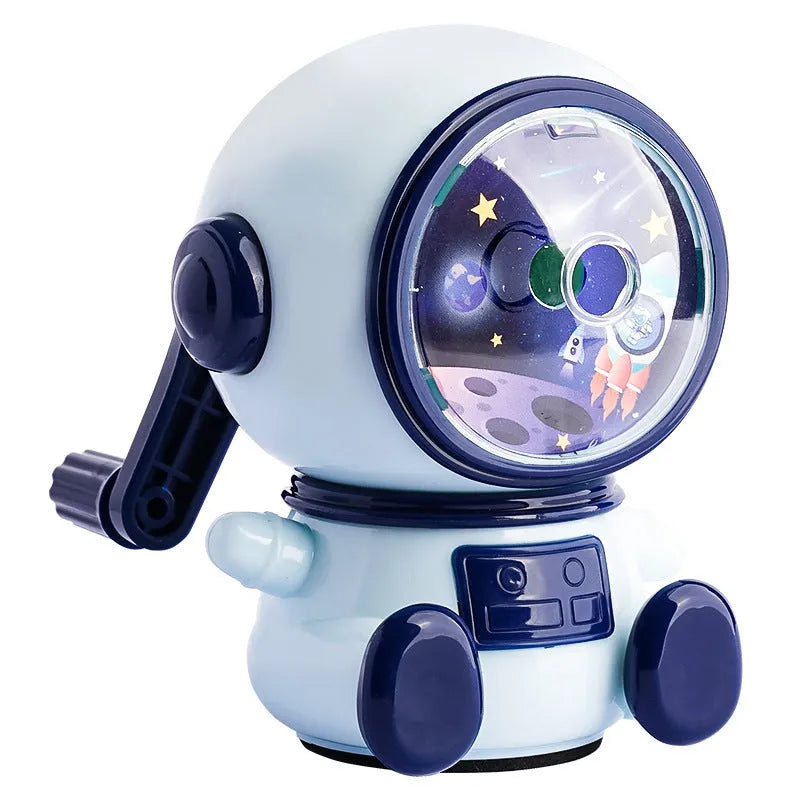 Blue astronaut cartoon manual pencil sharpener for children with adjustable sharpening levels