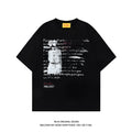 Men's black and white pure cotton T-shirt with printed letters, raglan sleeves, and loose retro hip hop style