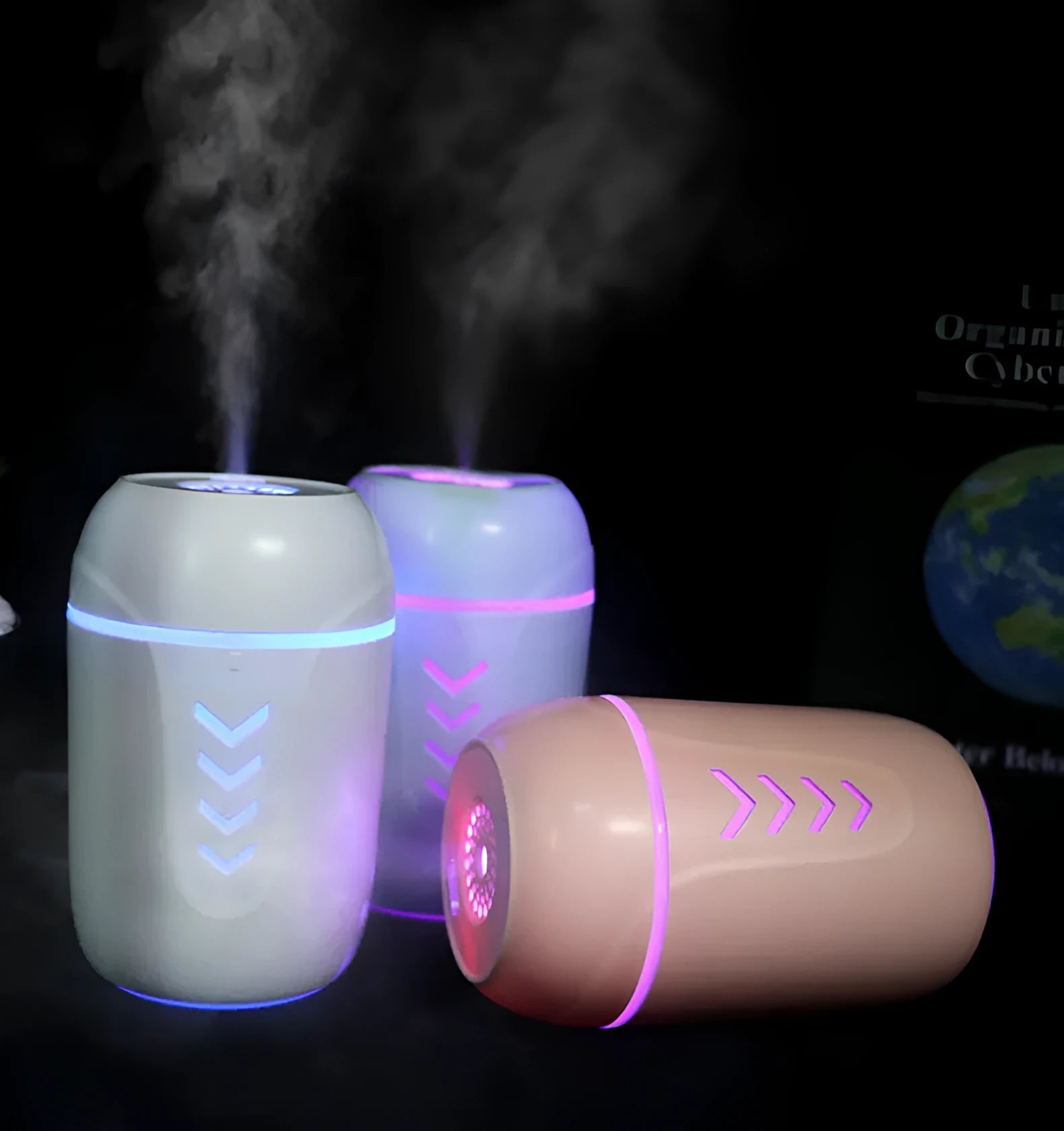 X3 portable car humidifier in columnar design with USB cable, showing blue colour option